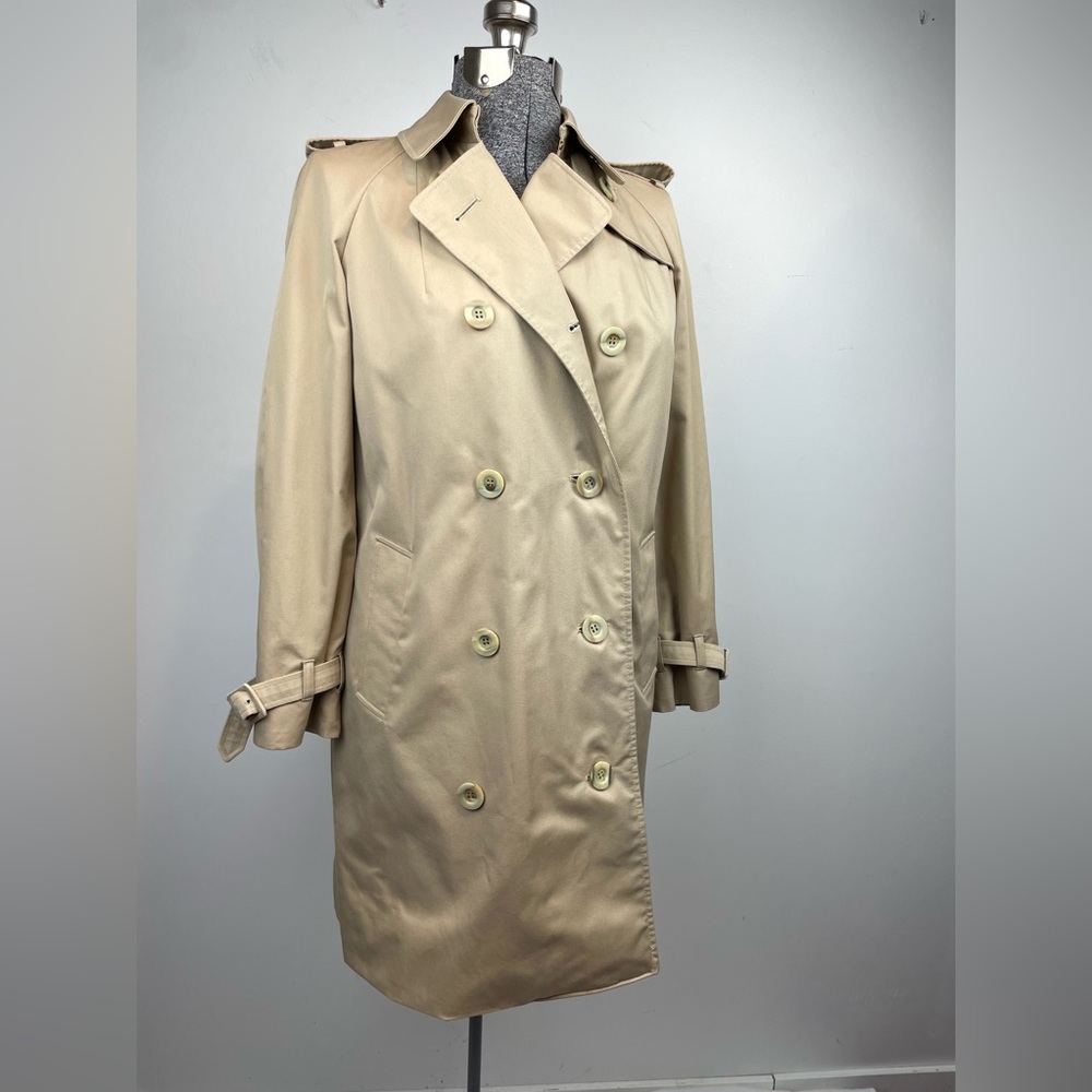 vintage Aquascutum London Harrods Tan Trench Over Coat  Size L 80s 90s